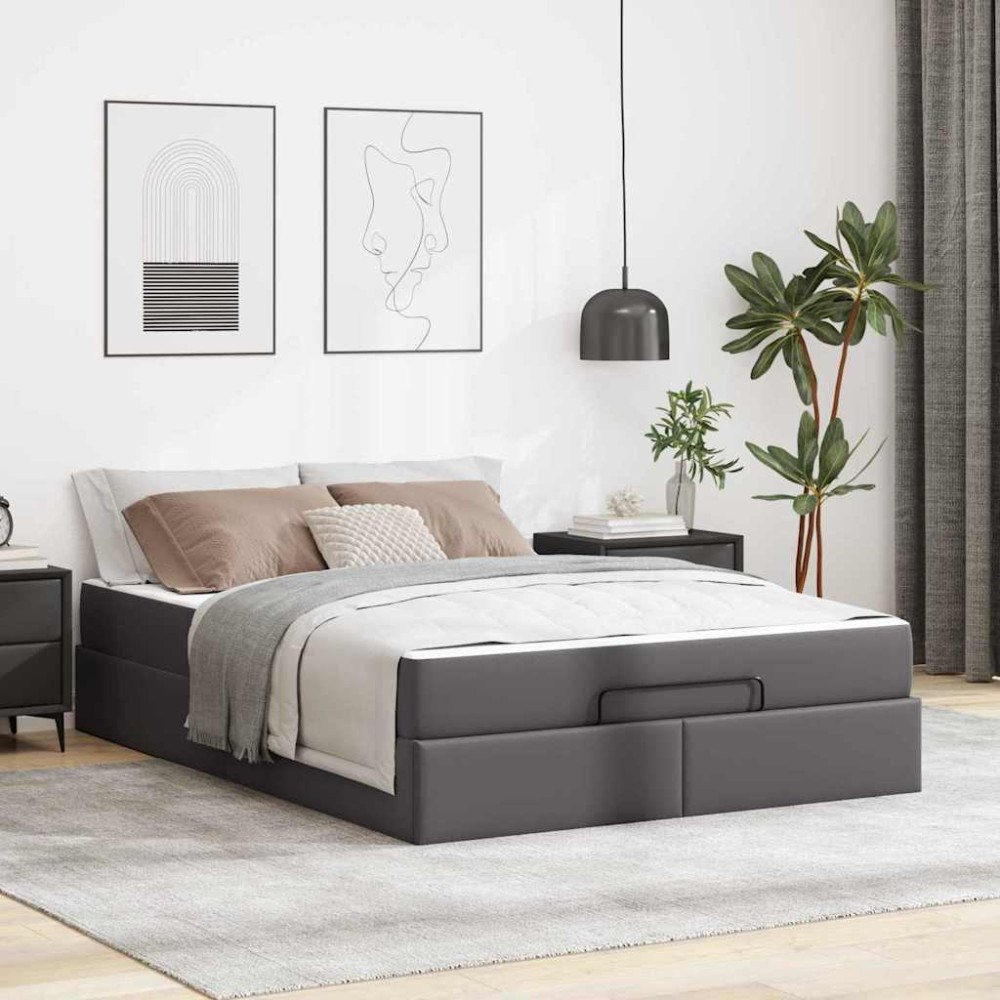 vidaXL Sängram med madrass med madrass Grå 140 x 190 cm Konstläder