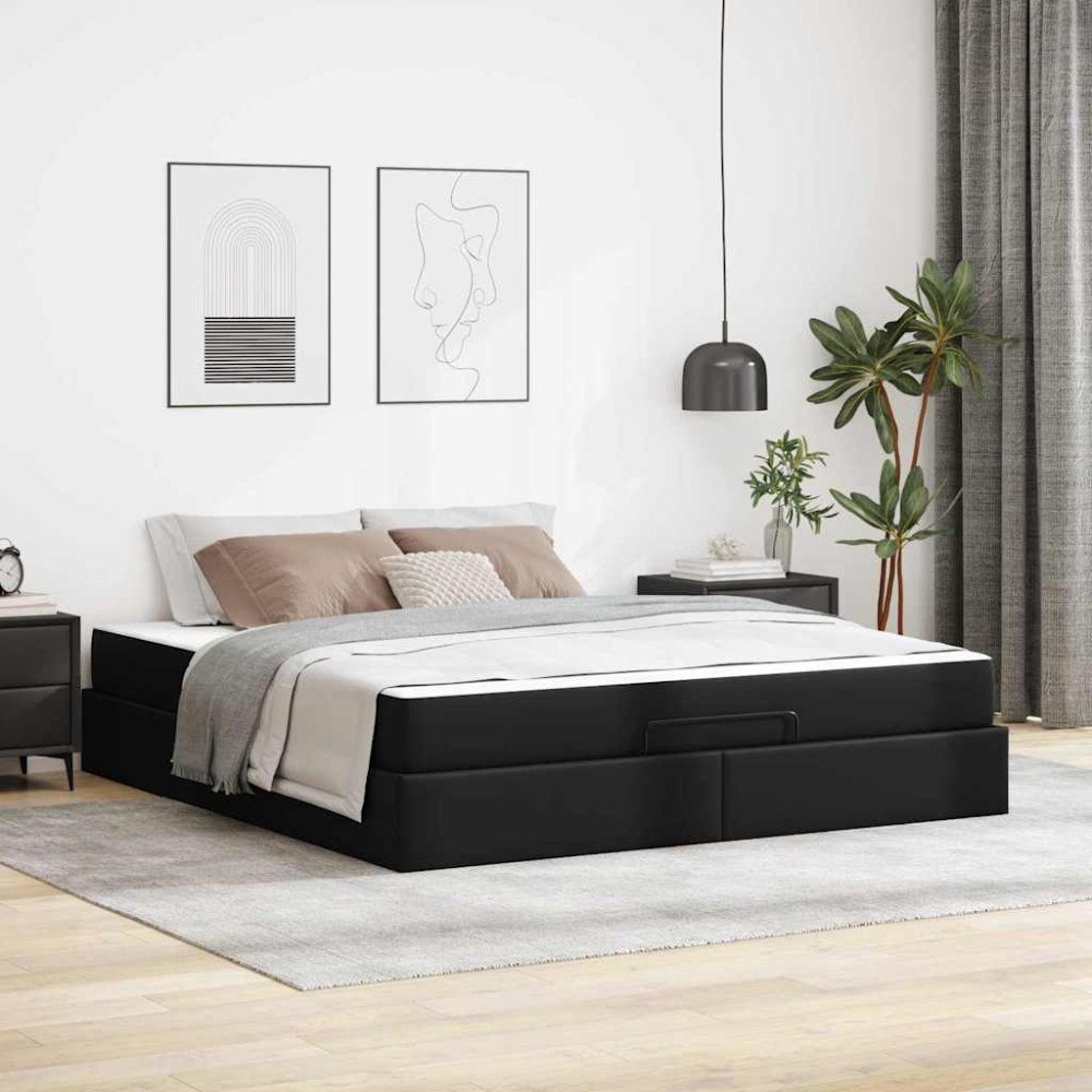 vidaXL Sängram med madrass med madrass Svart 180 x 200 cm Konstläder