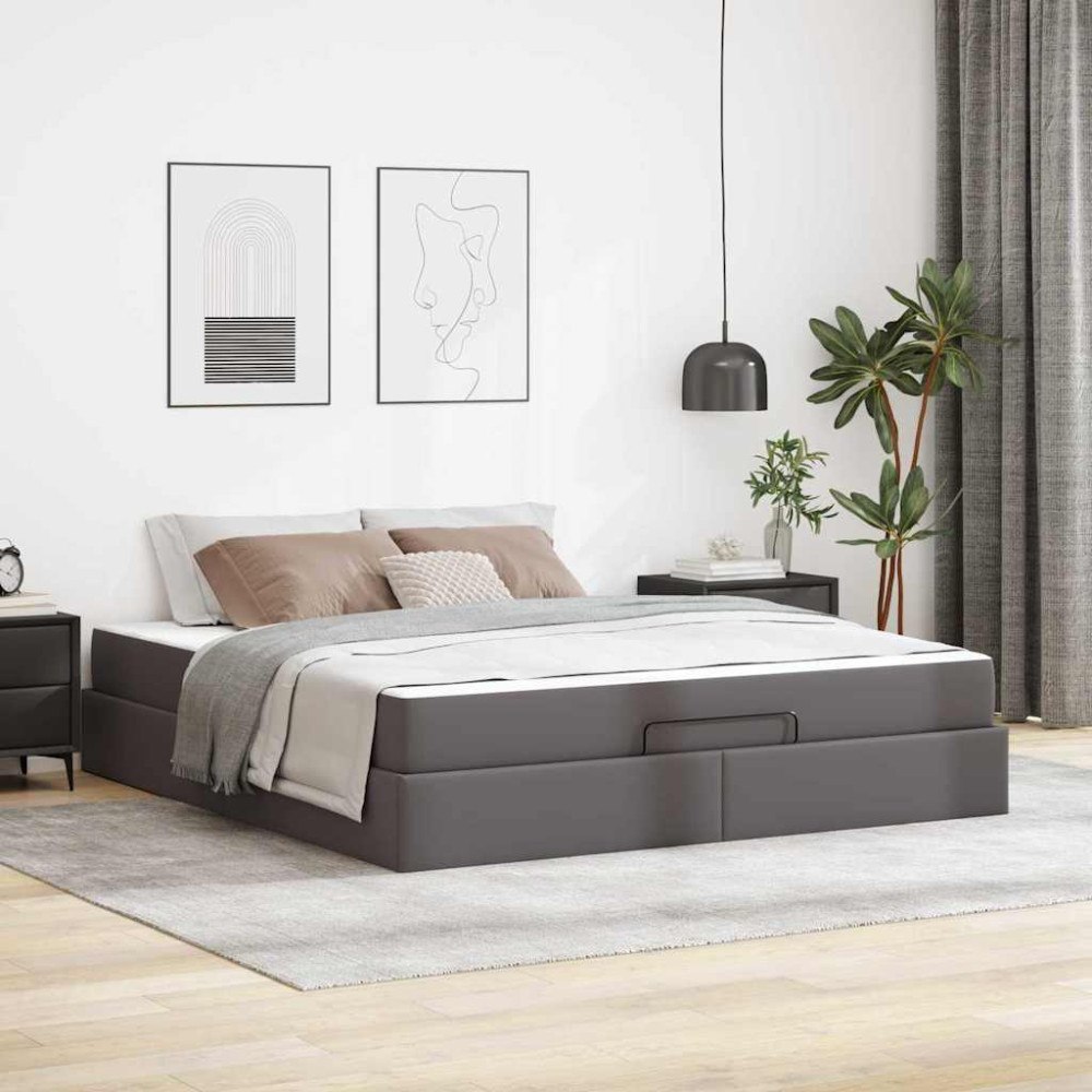 vidaXL Sängram med madrass med madrass Grå 180 x 200 cm Konstläder