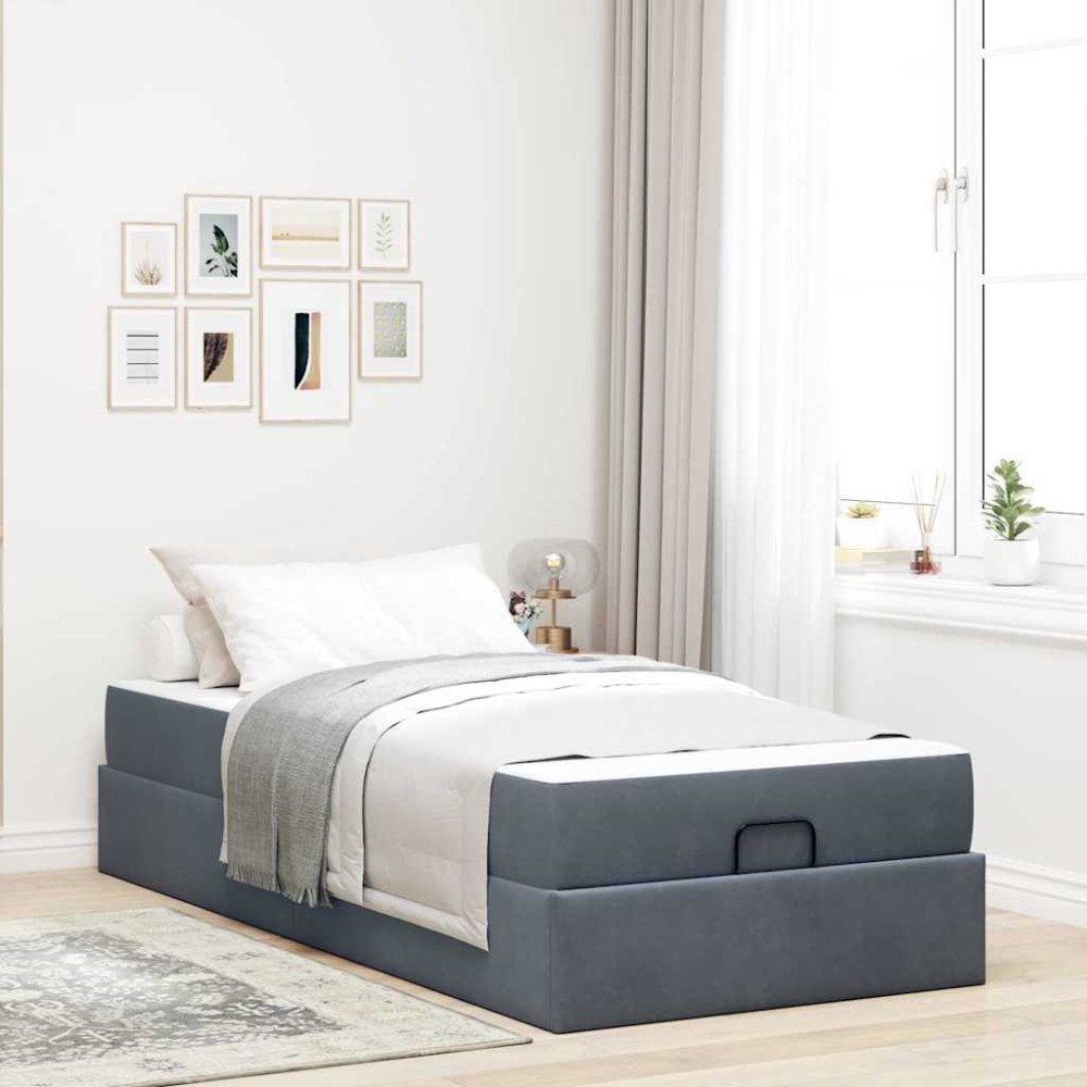 vidaXL Sängram med madrass med lagring Mörkgrå 90 x 190 cm Sammet