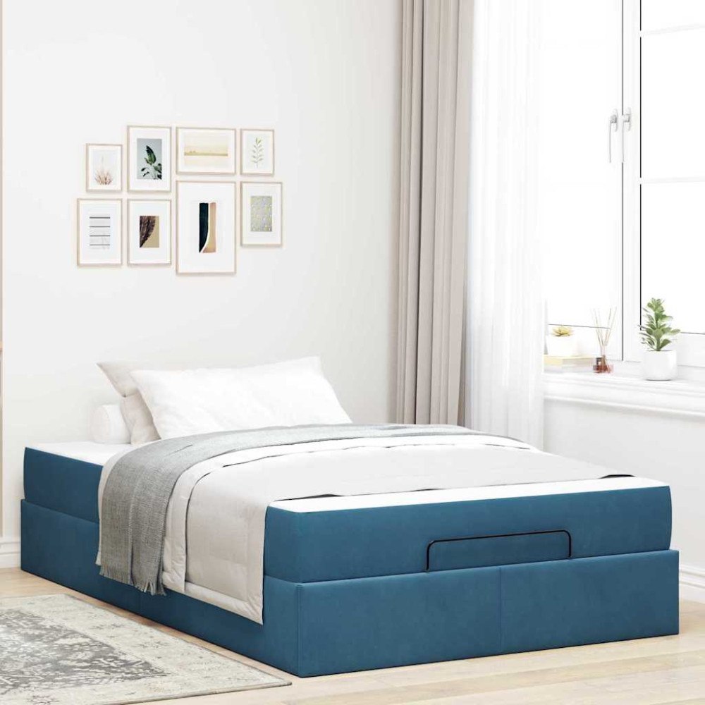 vidaXL Sängram med madrass med lagring Blå 120 x 190 cm Sammet