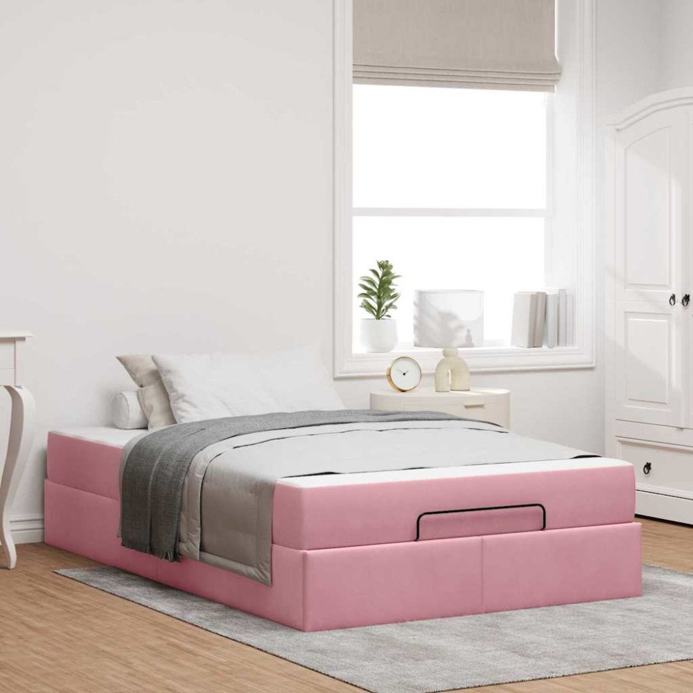 vidaXL Sängram med madrass med lagring Rosa 120 x 200 cm Sammet