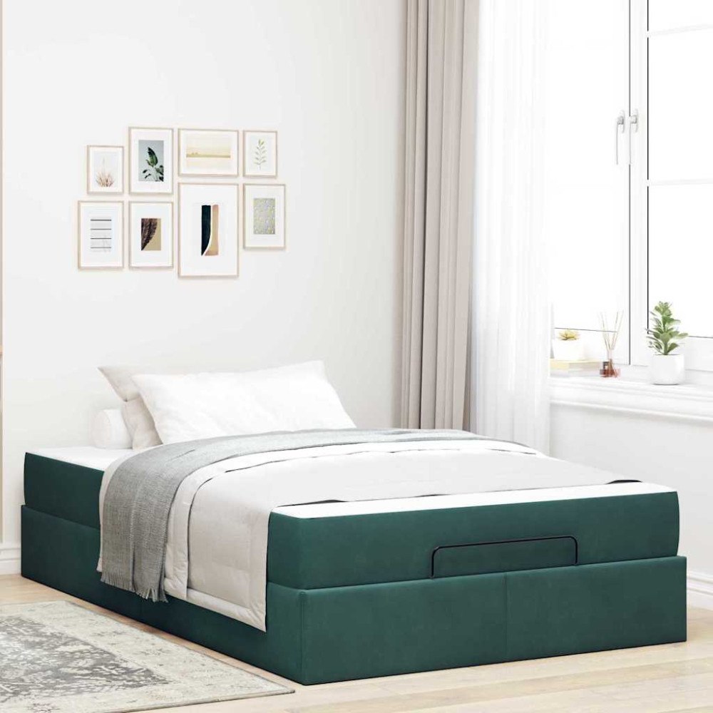 vidaXL Sängram med madrass med lagring Mörkgrön 140 x 190 cm Sammet
