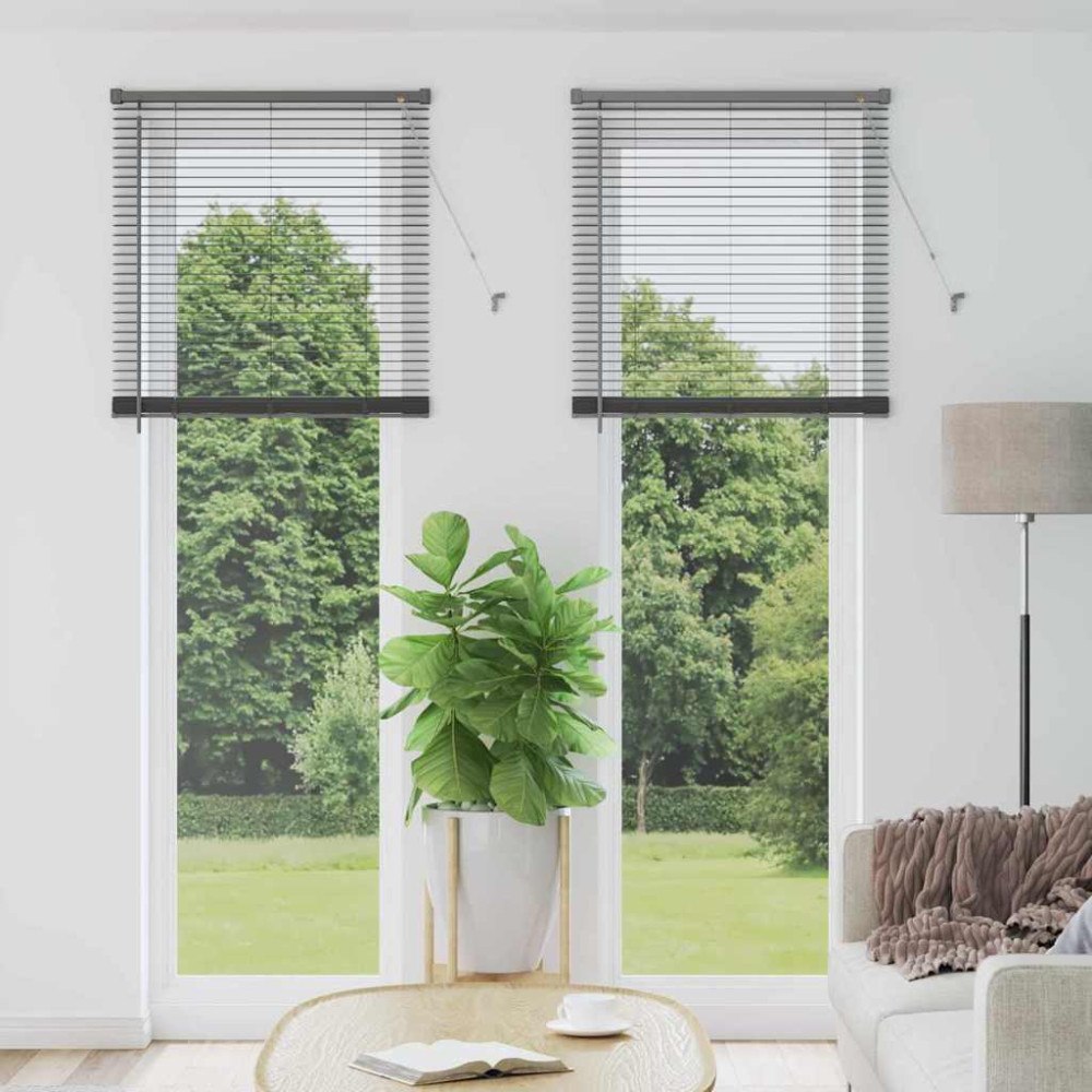 vidaXL Fönsterpersienn med gardiner Övrigt Mörkgrå 80 x 130 cm Aluminium
