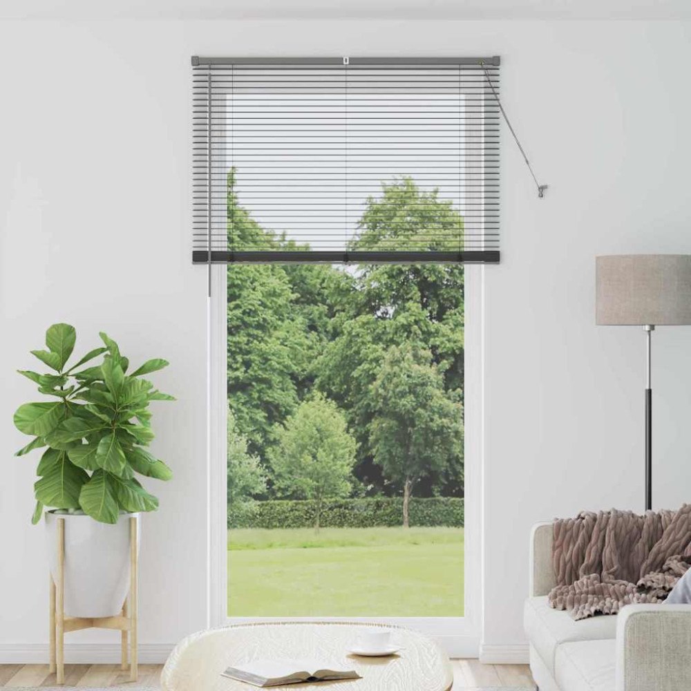 vidaXL Fönsterpersienn med gardiner Övrigt Mörkgrå 120 x 220 cm Aluminium