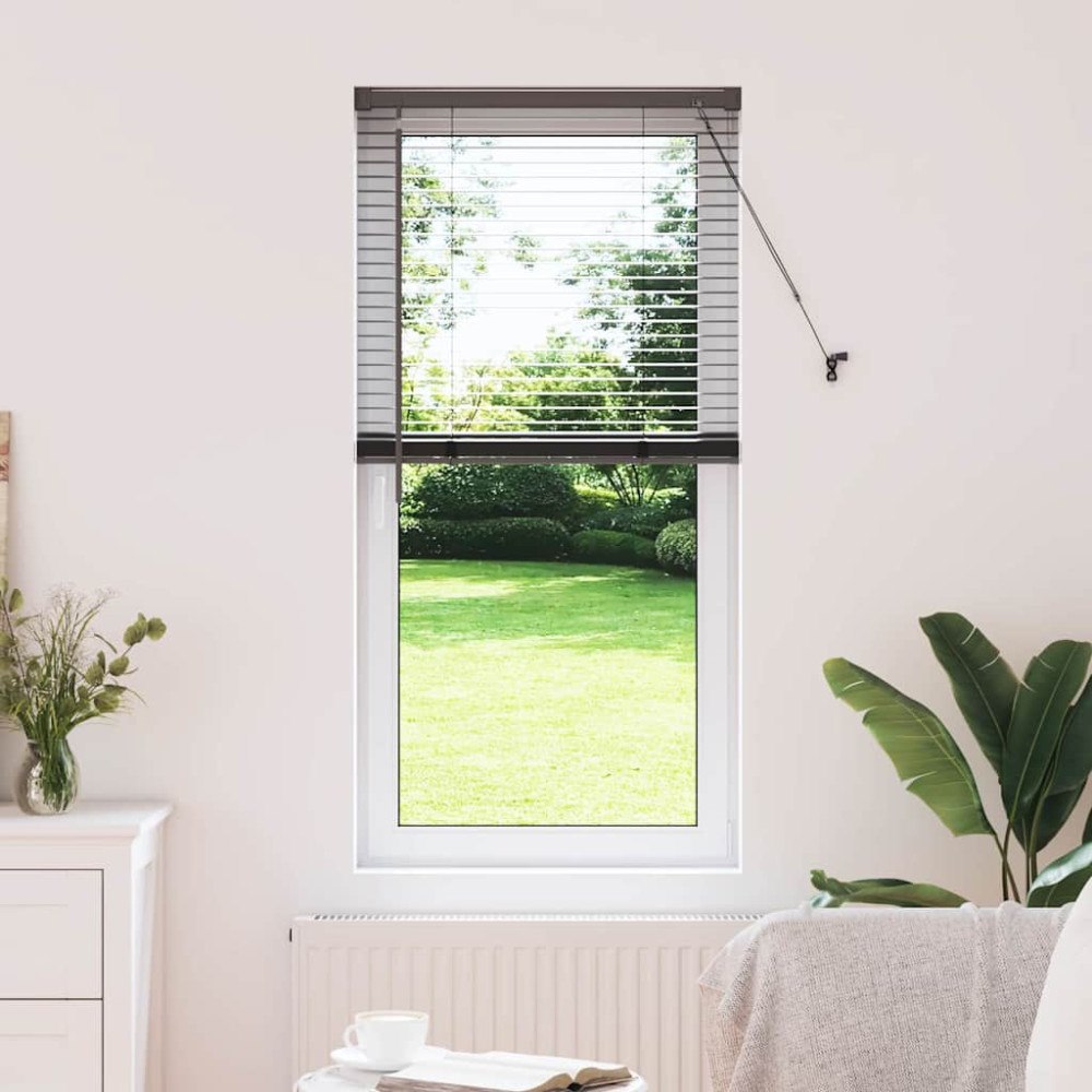 vidaXL Fönsterpersienn med gardiner Svart Aluminium