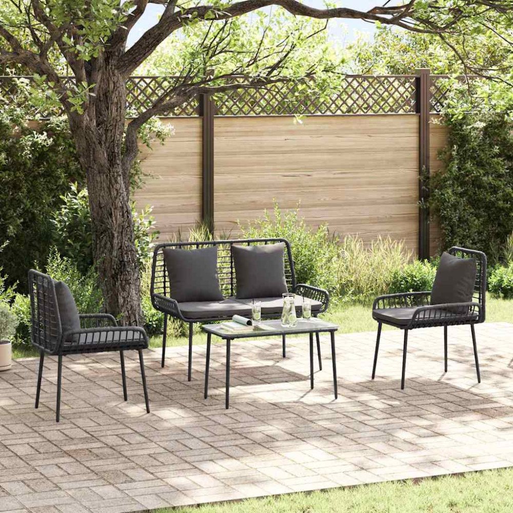 vidaXL Trädgårdsmöbelset 3 pcs Svart, Antracit Poly rattan, stål
