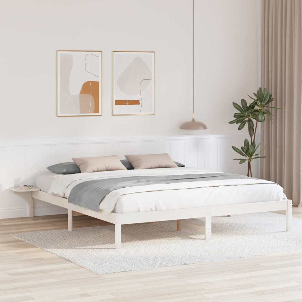 vidaXL Sängram Vit 200 x 200 cm Massiv furu