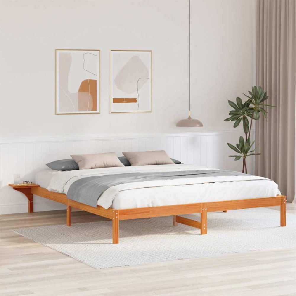 vidaXL Sängram Vaxbrun 200 x 200 cm Massiv furu