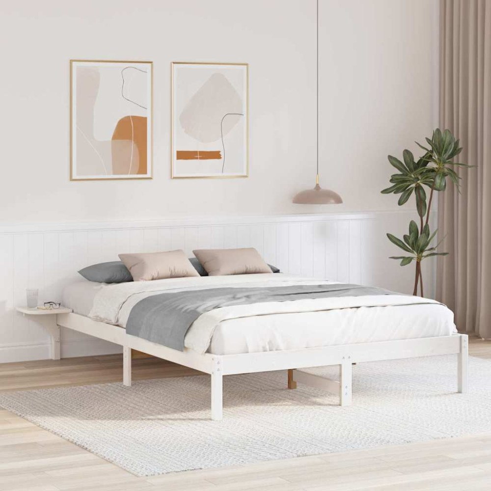 vidaXL Sängram Vit 160 x 200 cm Massiv furu
