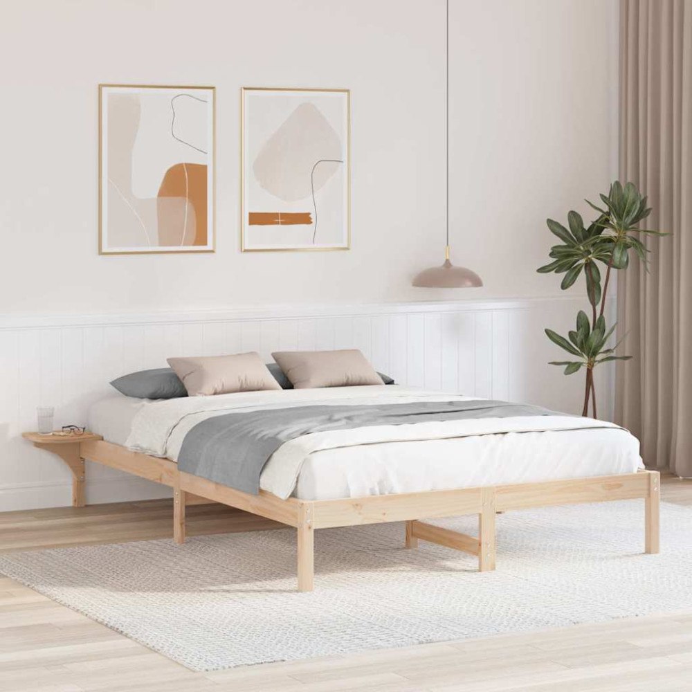 vidaXL Sängram Naturfärg 150 x 200 cm Massiv furu