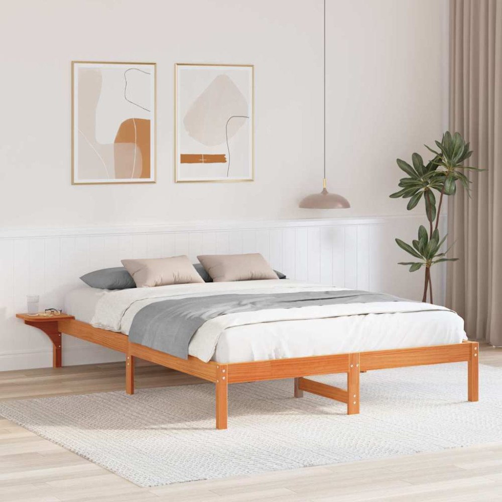 vidaXL Sängram Vaxbrun 140 x 200 cm Massiv furu