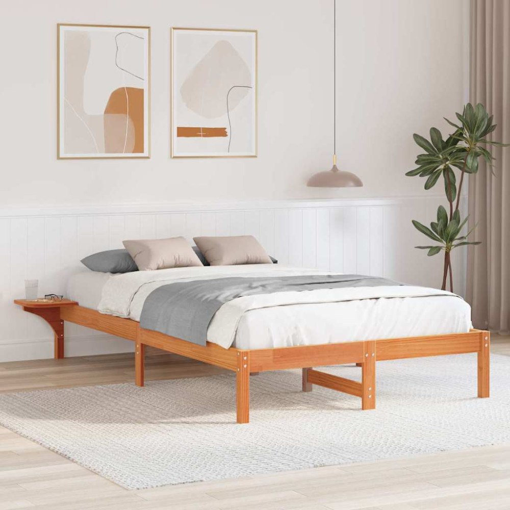 vidaXL Sängram Vaxbrun 120 x 200 cm Massiv furu