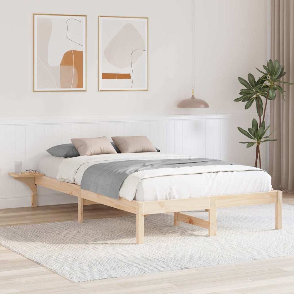 vidaXL Sängram Naturfärg 135 x 190 cm Massiv furu