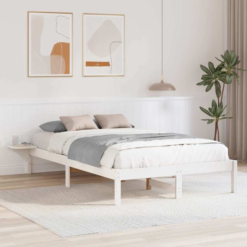 vidaXL Sängram Vit 135 x 190 cm Massiv furu