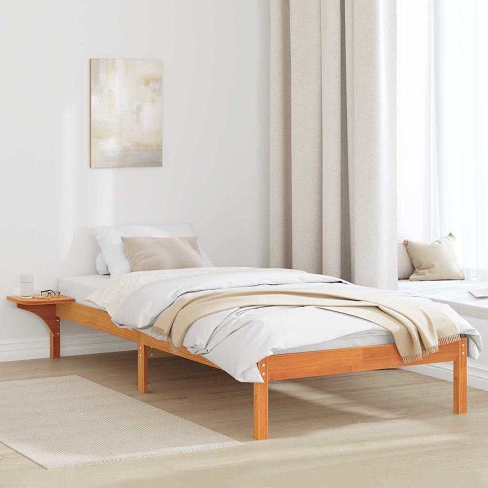 vidaXL Sängram Vaxbrun 90 x 200 cm Massiv furu