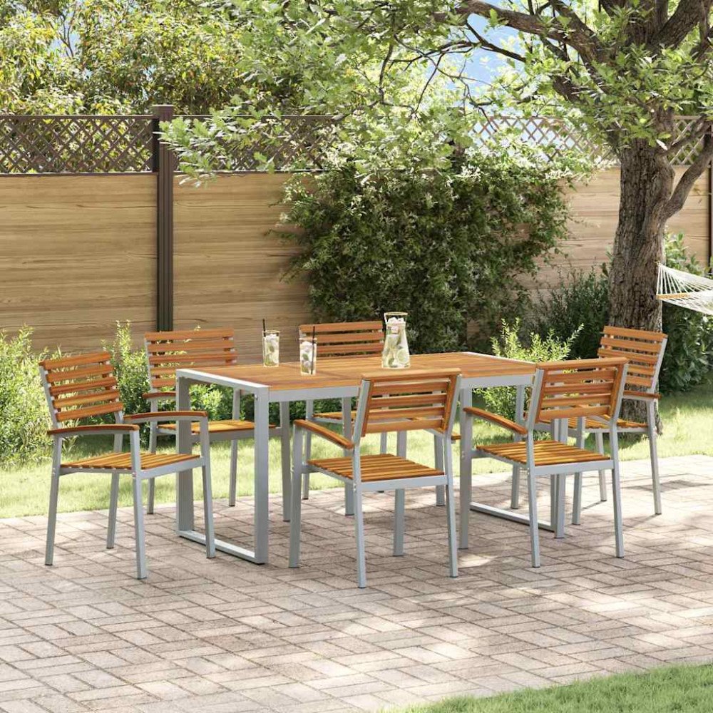 vidaXL 7-delat Trädgårdsmatsalsset Solid Wood Akacia och Metall