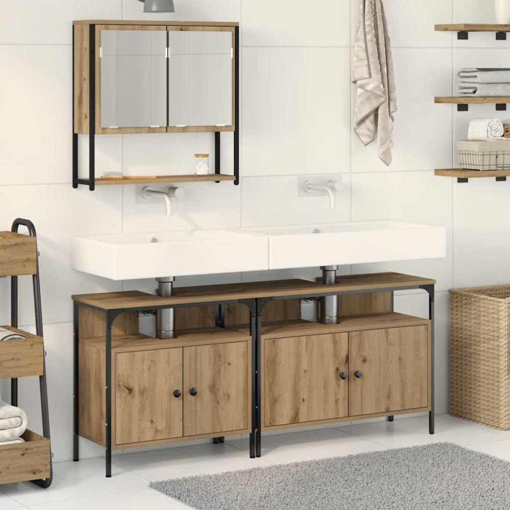 vidaXL 3 Delars Badrumsmöbel Set Artisan Ek Konstruerat trä