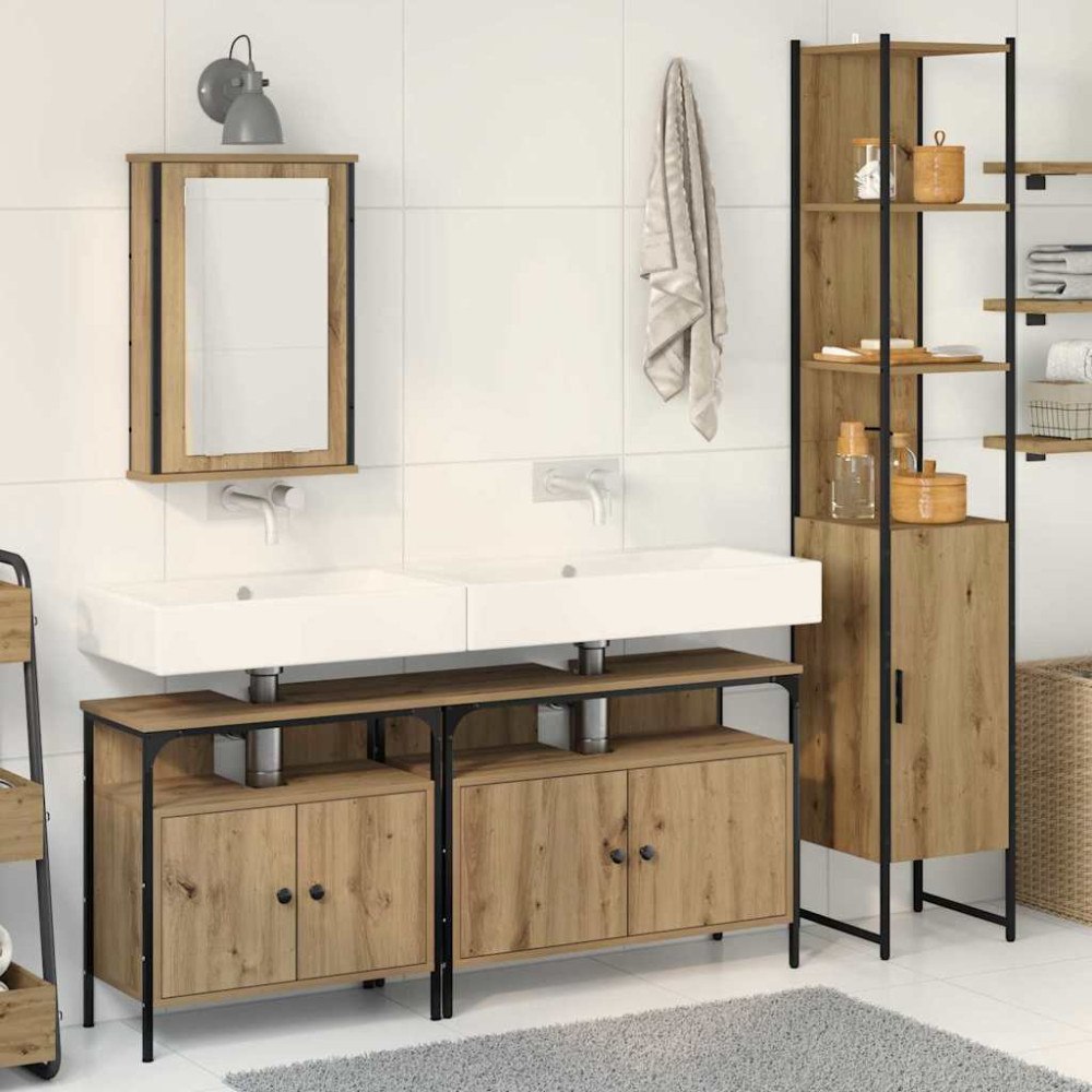 vidaXL 4-delat badrumsinredningsset i Artisan Oak, gjort av trä