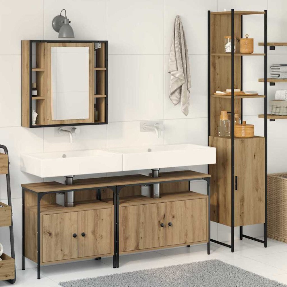 vidaXL 4 Delars Badrumsmöbelset i Artisan Oak