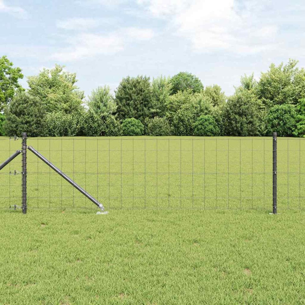 vidaXL Eurostängsel med 13 spikstolpar, 0,8x25 m, galvaniserat stål i grått