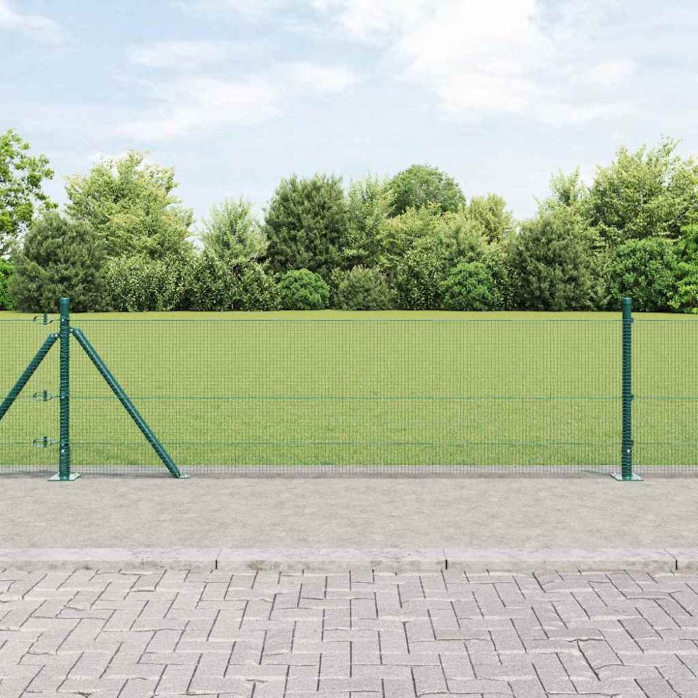 vidaXL Welded Wire Fence med 13 flangerade stolpar Grön 0.5x100 m Stål