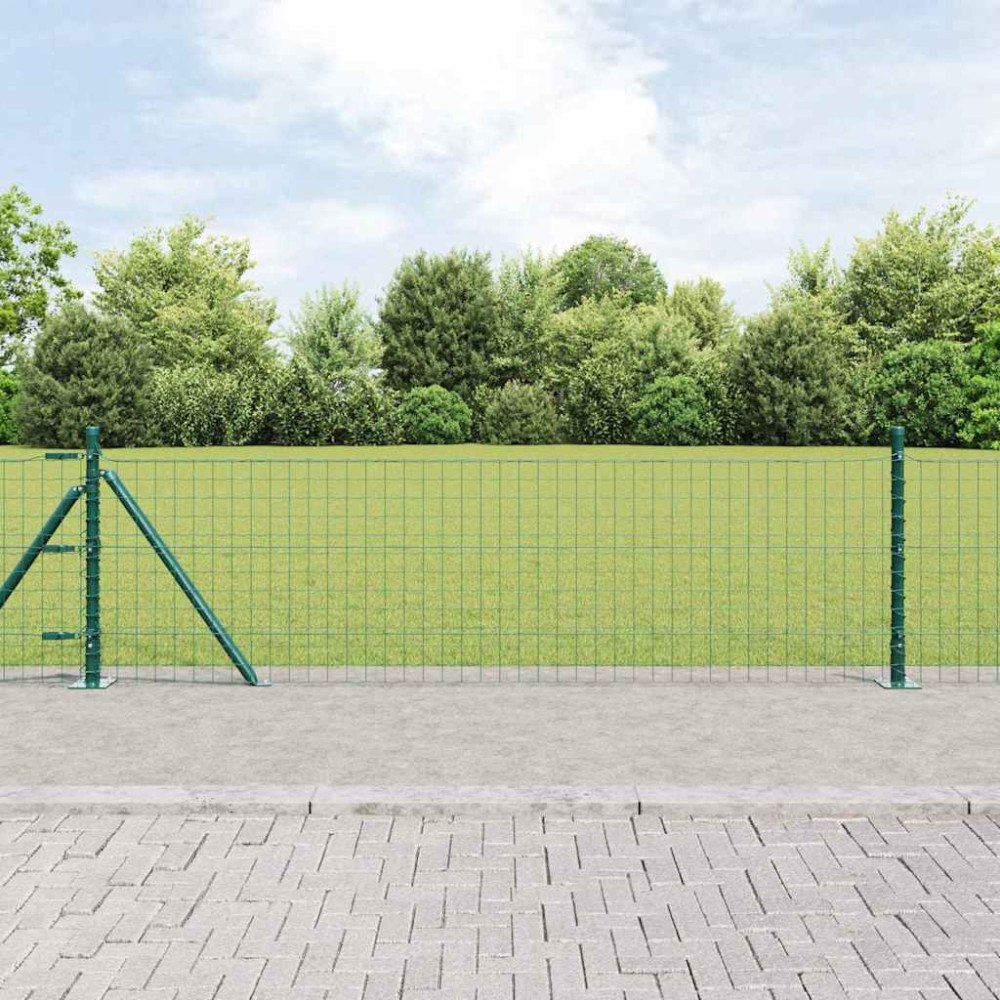 vidaXL Staketstolpar Set med Basplattor 13 pcs Grön Ø32mm 70 cm Metall