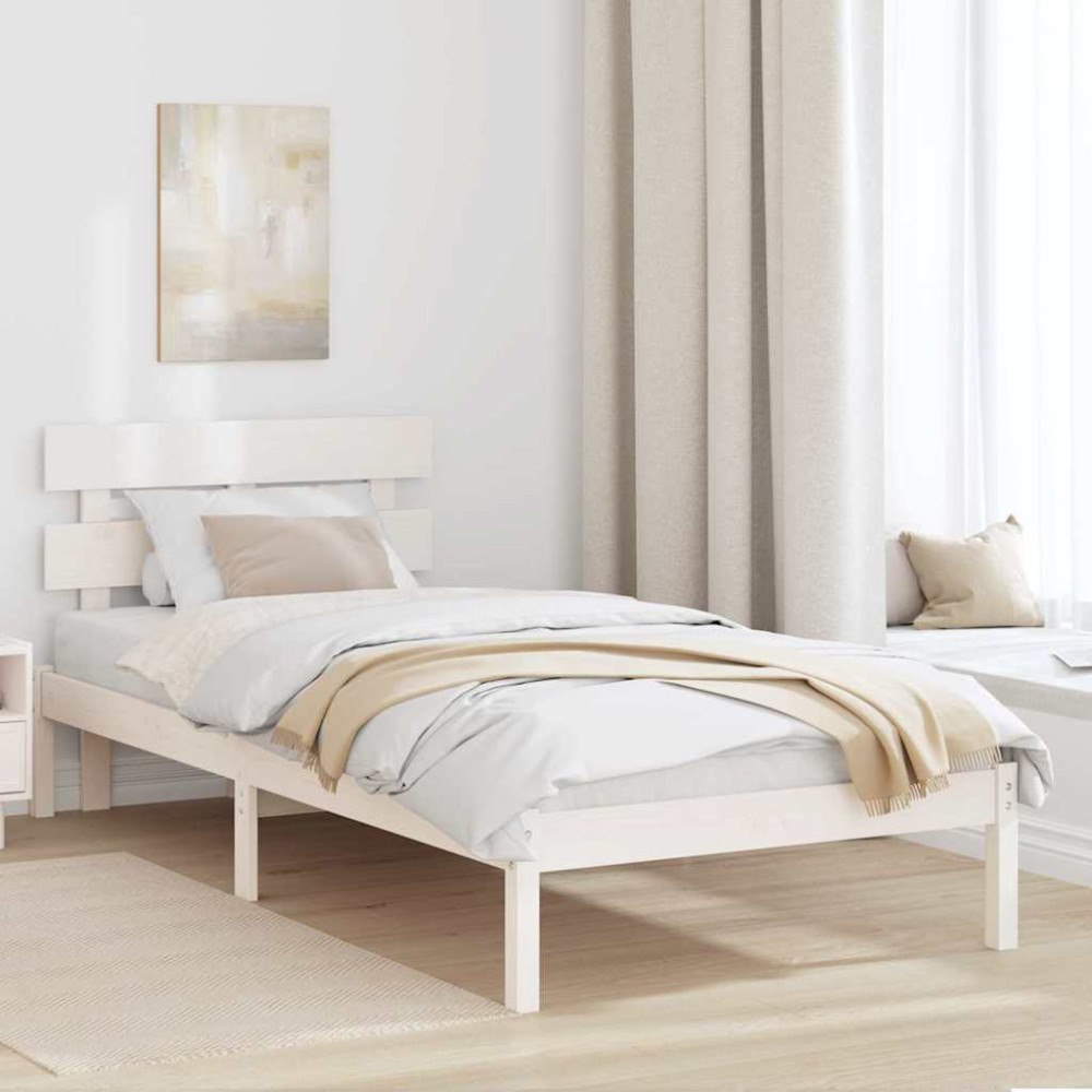 vidaXL Sängram med Huvudgavel Vit 90x190 cm Massiv Trä Tall