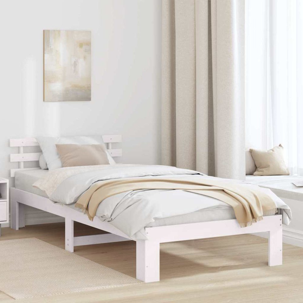vidaXL Vit Trä Sängram Vit Trä 75 x 190 cm Enkel Vit Sängram
