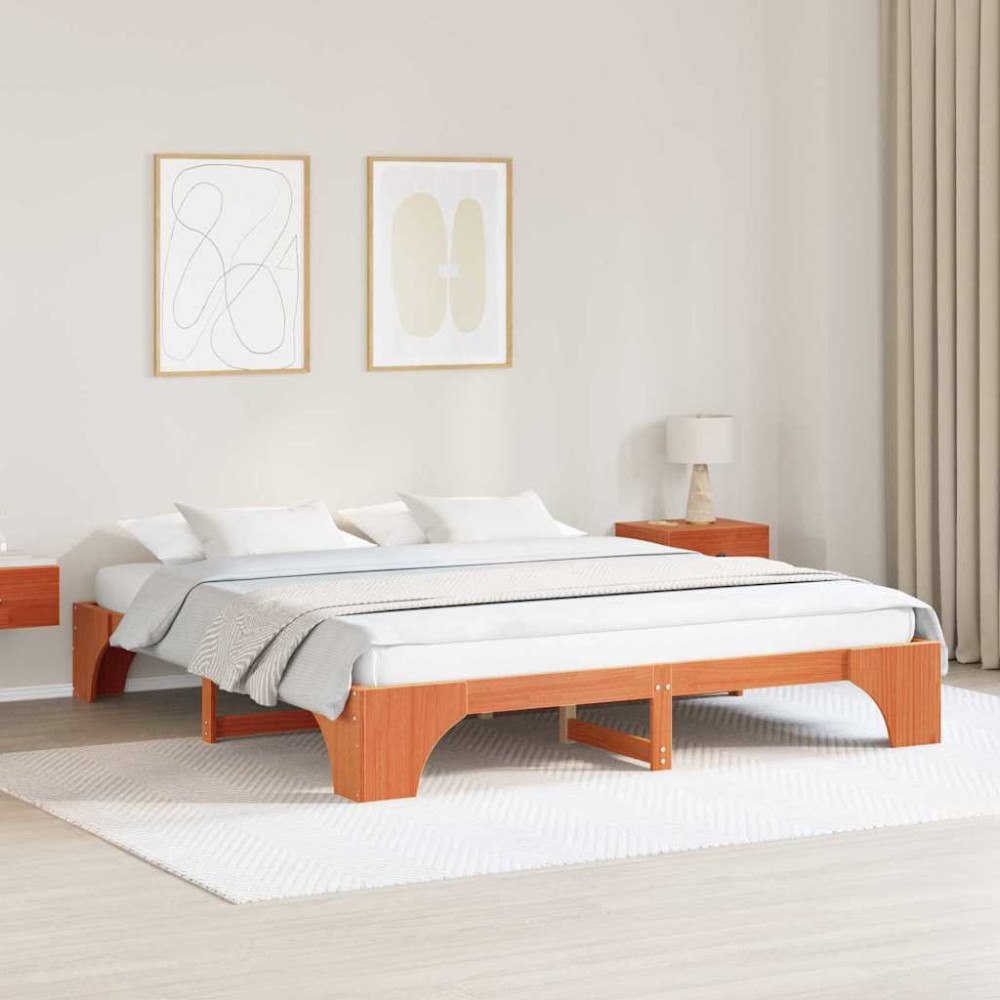 vidaXL Sängram Vaxad Brun 200x200 cm i Massivt Furu