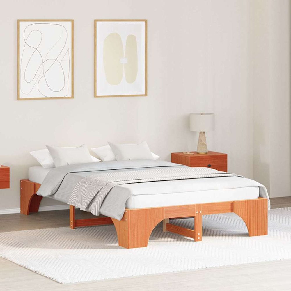 vidaXL Sängram Vaxad Brun 120x190 cm Solid Tallträ