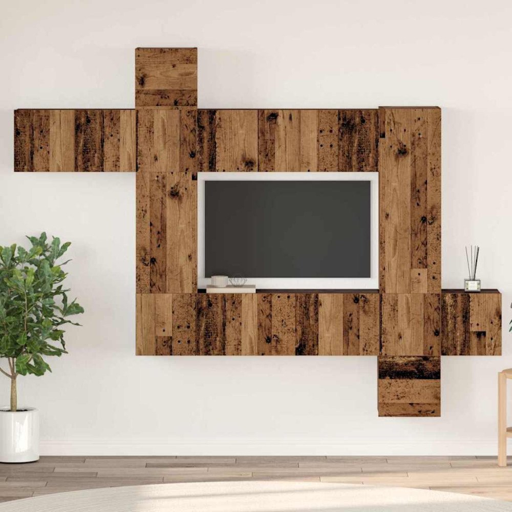 vidaXL TV-bänkset 10 pcs Gammalt trä 30.5 x 30 x 90 cm Konstruerat trä