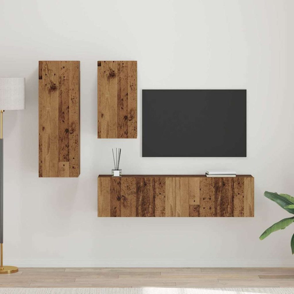 vidaXL TV-bänkset 4 pcs Gammalt trä 30.5 x 30 x 90 cm Konstruerat trä