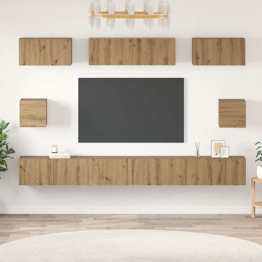 vidaXL TV-bänkset Väggmonterad 8 pcs artisan ek Konstruerat trä