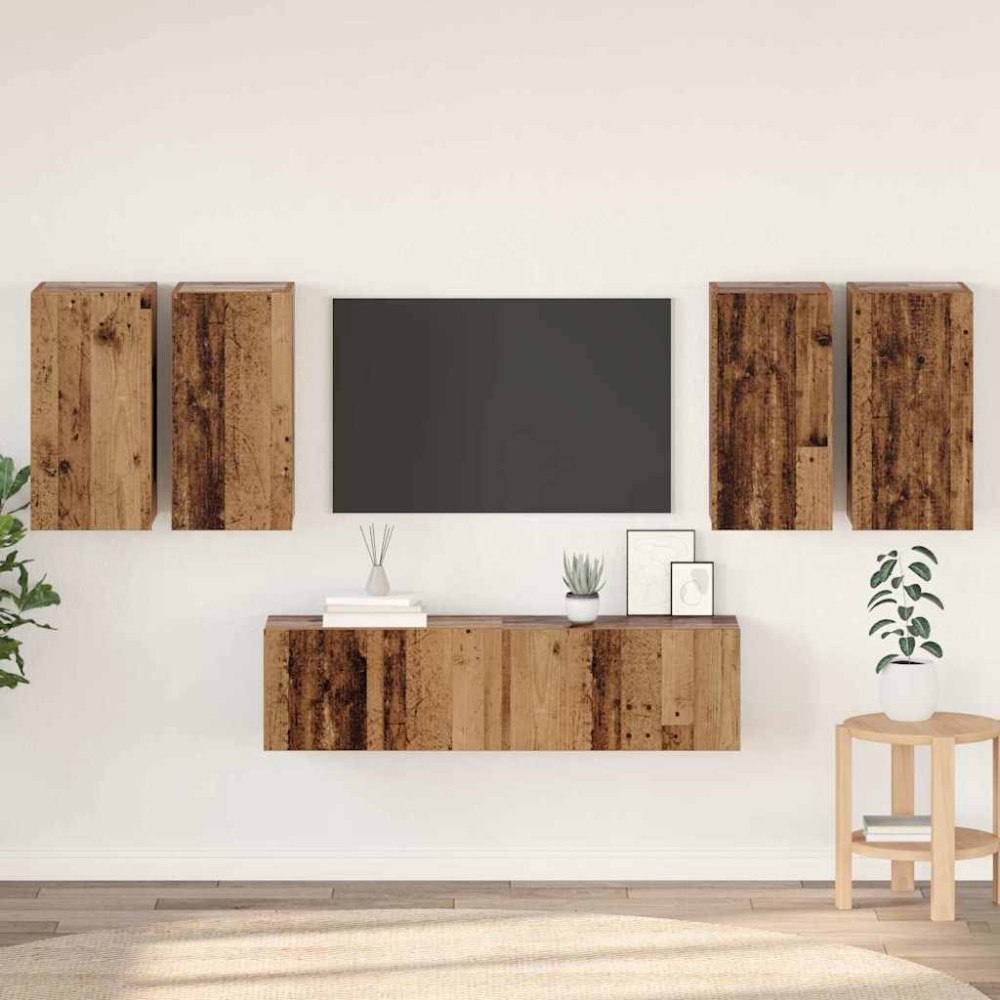 vidaXL TV-bänkset 6 pcs Gammalt trä 60 x 30 x 30 cm Konstruerat trä