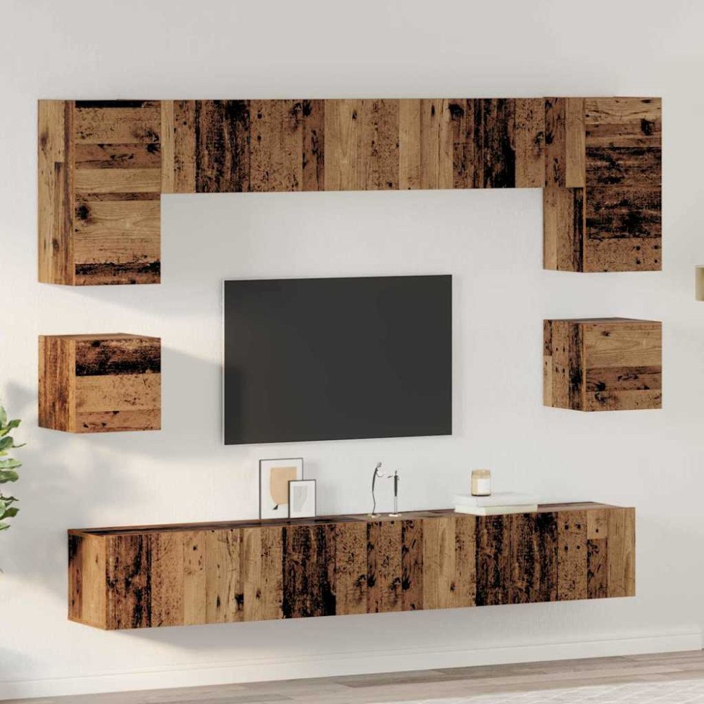 vidaXL TV-bänkset 8 pcs Gammalt trä 100 x 30 x 30 cm Konstruerat trä