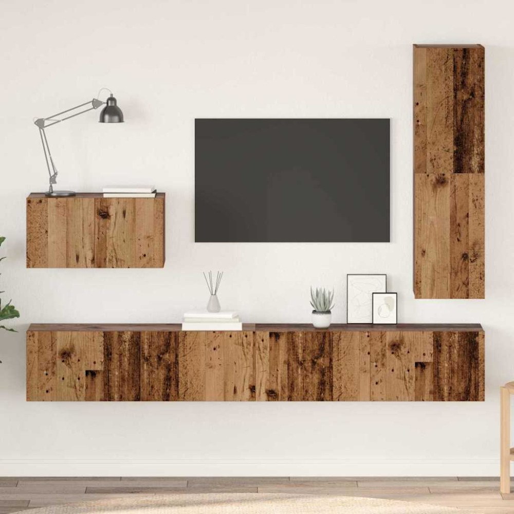 vidaXL TV-bänkset 4 pcs Gammalt trä 30.5 x 30 x 110 cm Konstruerat trä