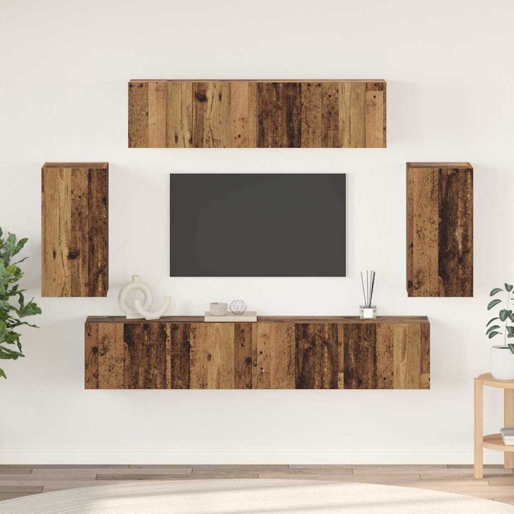 vidaXL TV-bänkset 6 pcs Gammalt trä 80 x 30 x 30 cm Konstruerat trä