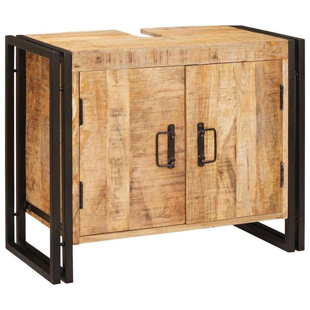 vidaXL Badrumshandfatskå 71 x 33 x 58 cm Massivt Mangoträ och Järn
