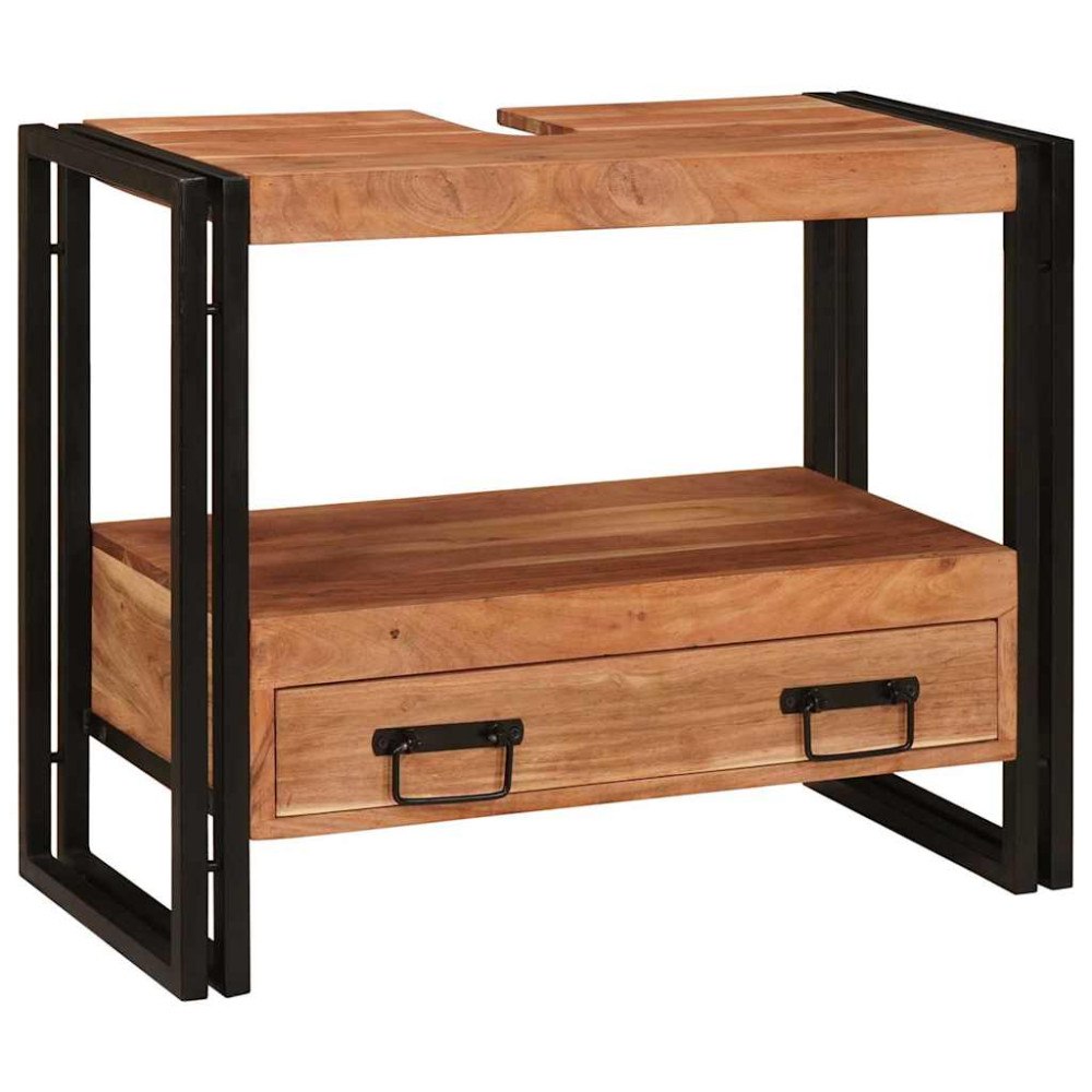 vidaXL Badrumshandfatskå 71 x 33 x 58 cm Massivt akaciaträ och järn