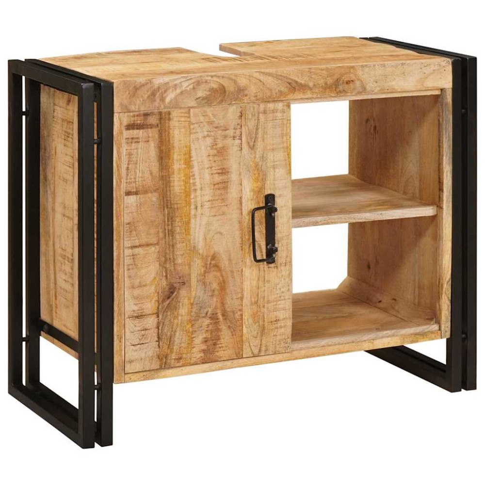 vidaXL Badrumshandfatskå 71 x 33 x 58 cm Massivt Mangoträ och Järn