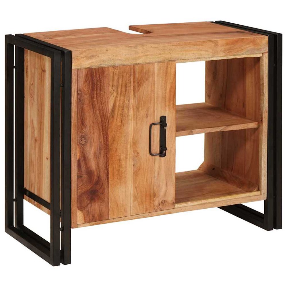 vidaXL Badrumshandfatskå 71 x 33 x 58 cm Massivt akaciaträ och järn