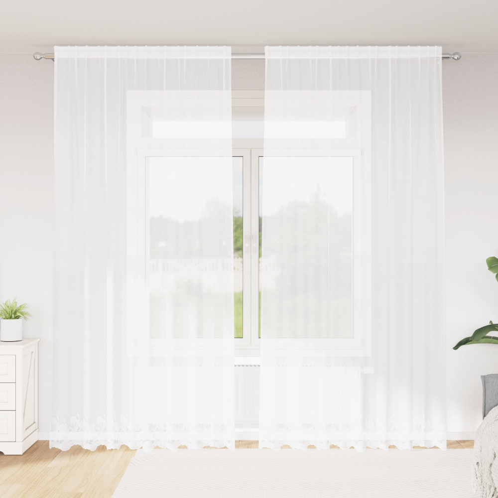 vidaXL Spetsgardin med gardiner Blommor Vit 200 x 300 cm Polyester