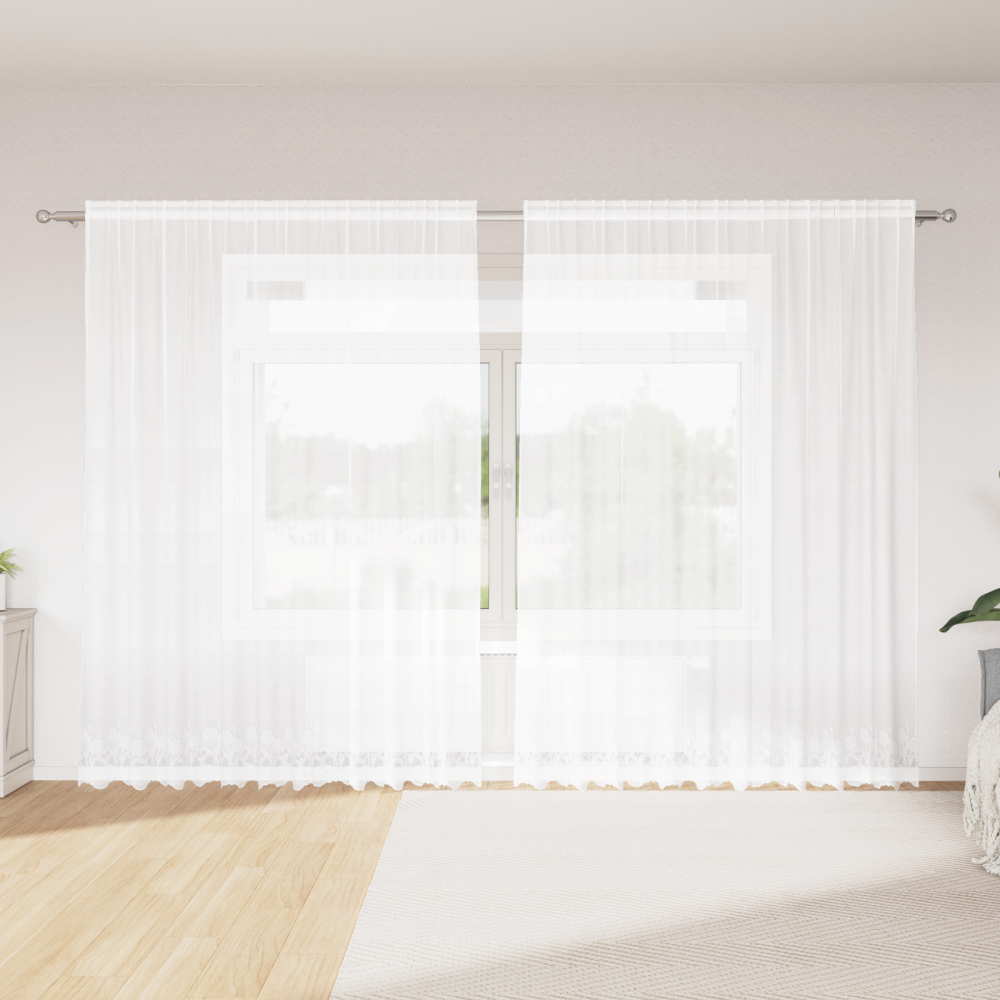 vidaXL Spetsgardin med gardiner Blommor Vit 300 x 200 cm Polyester