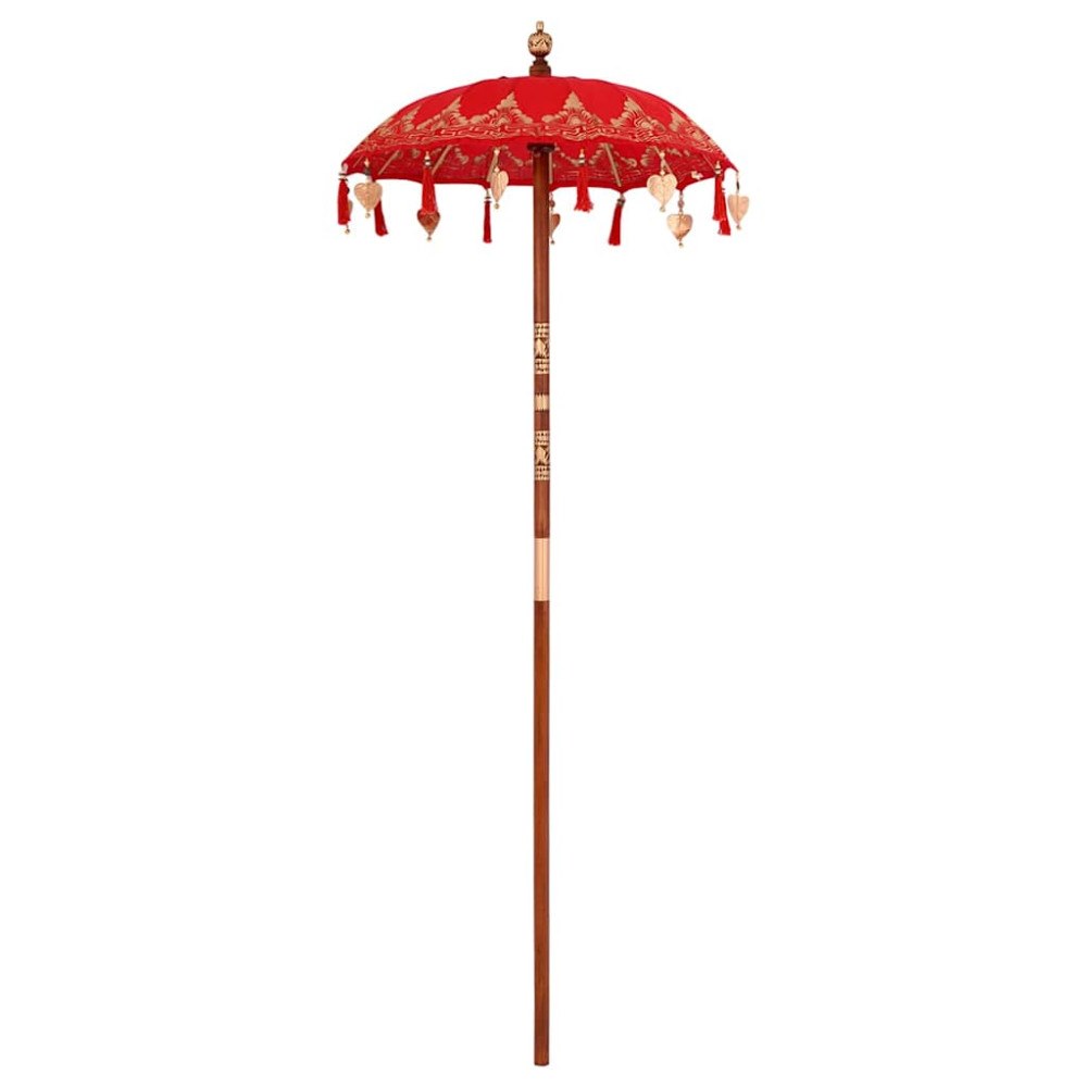 vidaXL Balinesisk Parasol Röd (90-100) x 260 cm Bomull och massivt trä