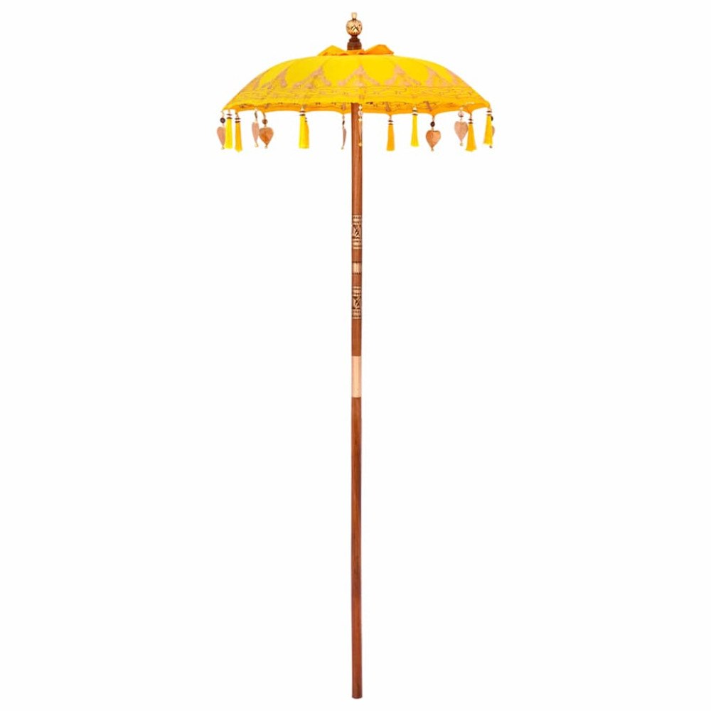 vidaXL Balinesisk Parasol Gul (90-100) x 260 cm Bomull och massivt trä