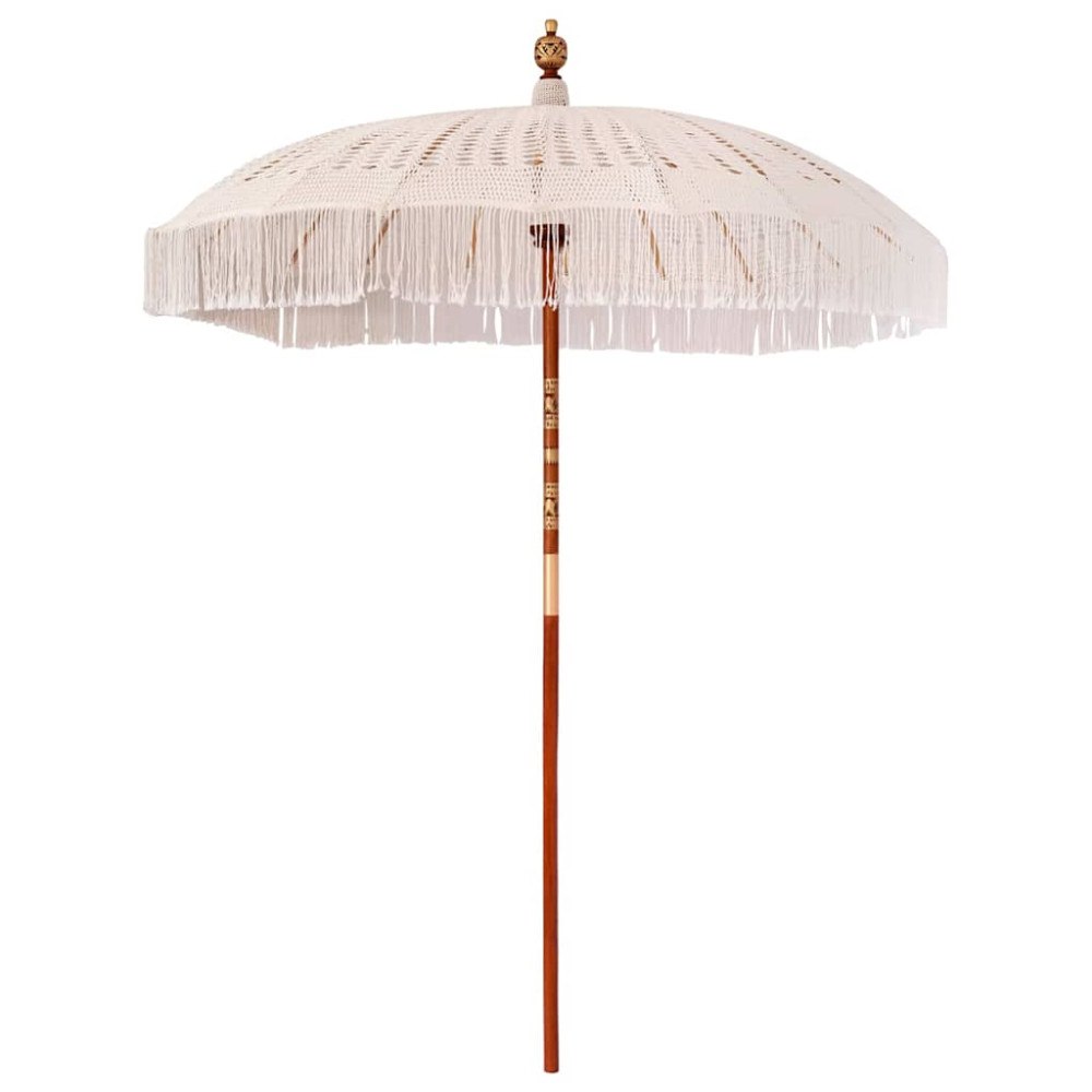 vidaXL Parasoll Kräm (185-195) x 250 cm Bomull och massivt trä