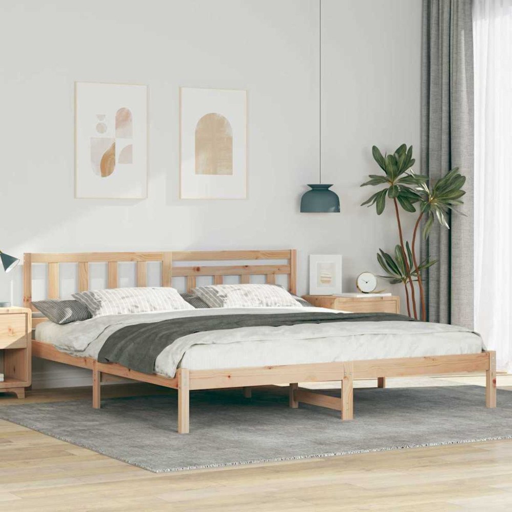 vidaXL Sängram med huvudgavel Brun 200 x 200 cm Massiv furu