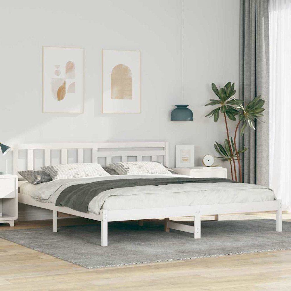 vidaXL Sängram med huvudgavel Vit 200 x 200 cm Massiv furu