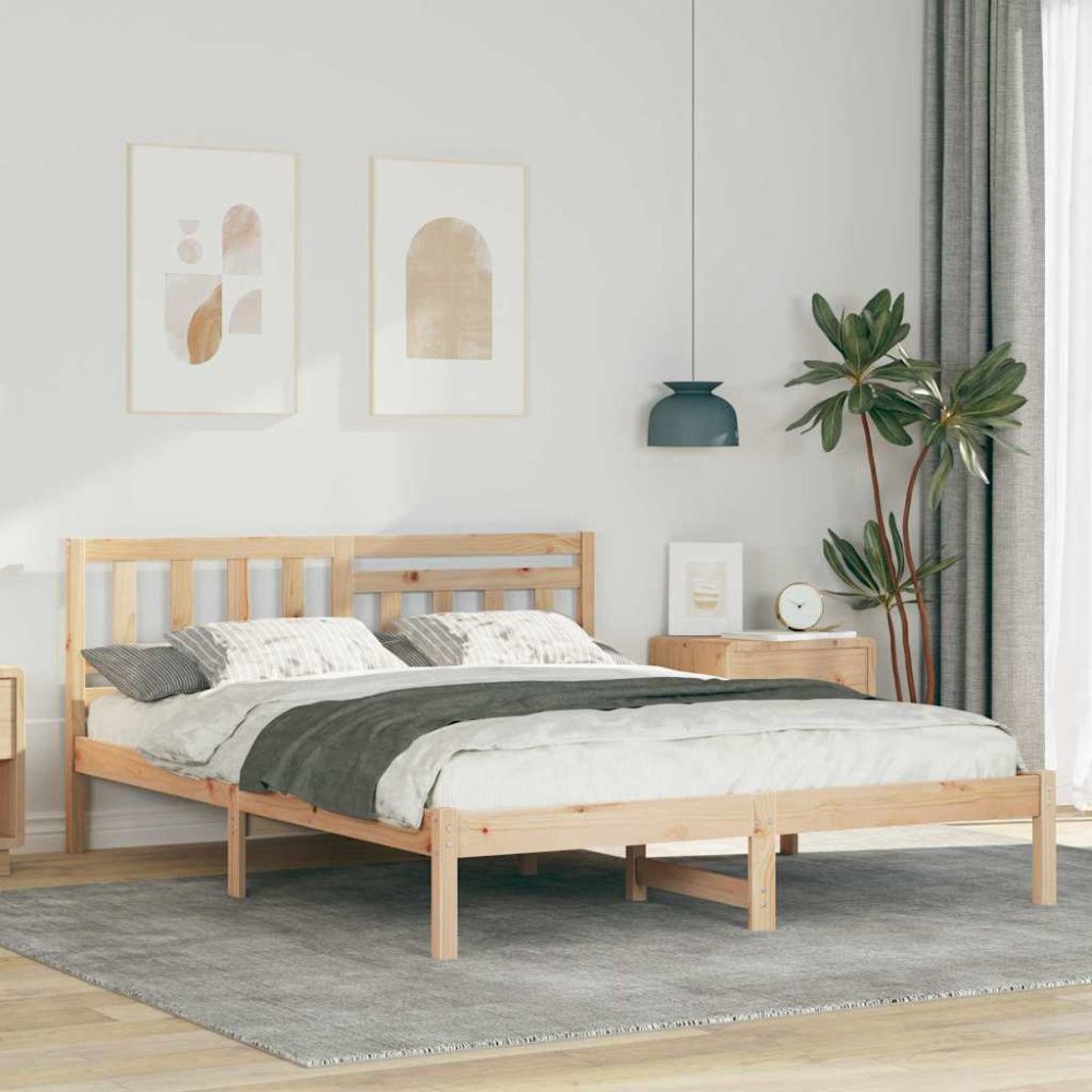 vidaXL Sängram med huvudgavel Brun 160 x 200 cm Massiv furu